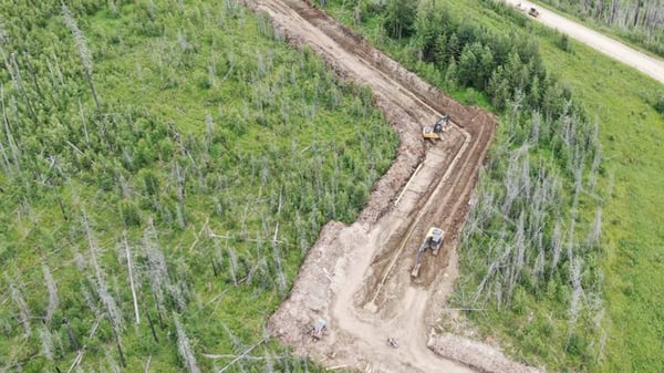 aerial shot of pipeline construction